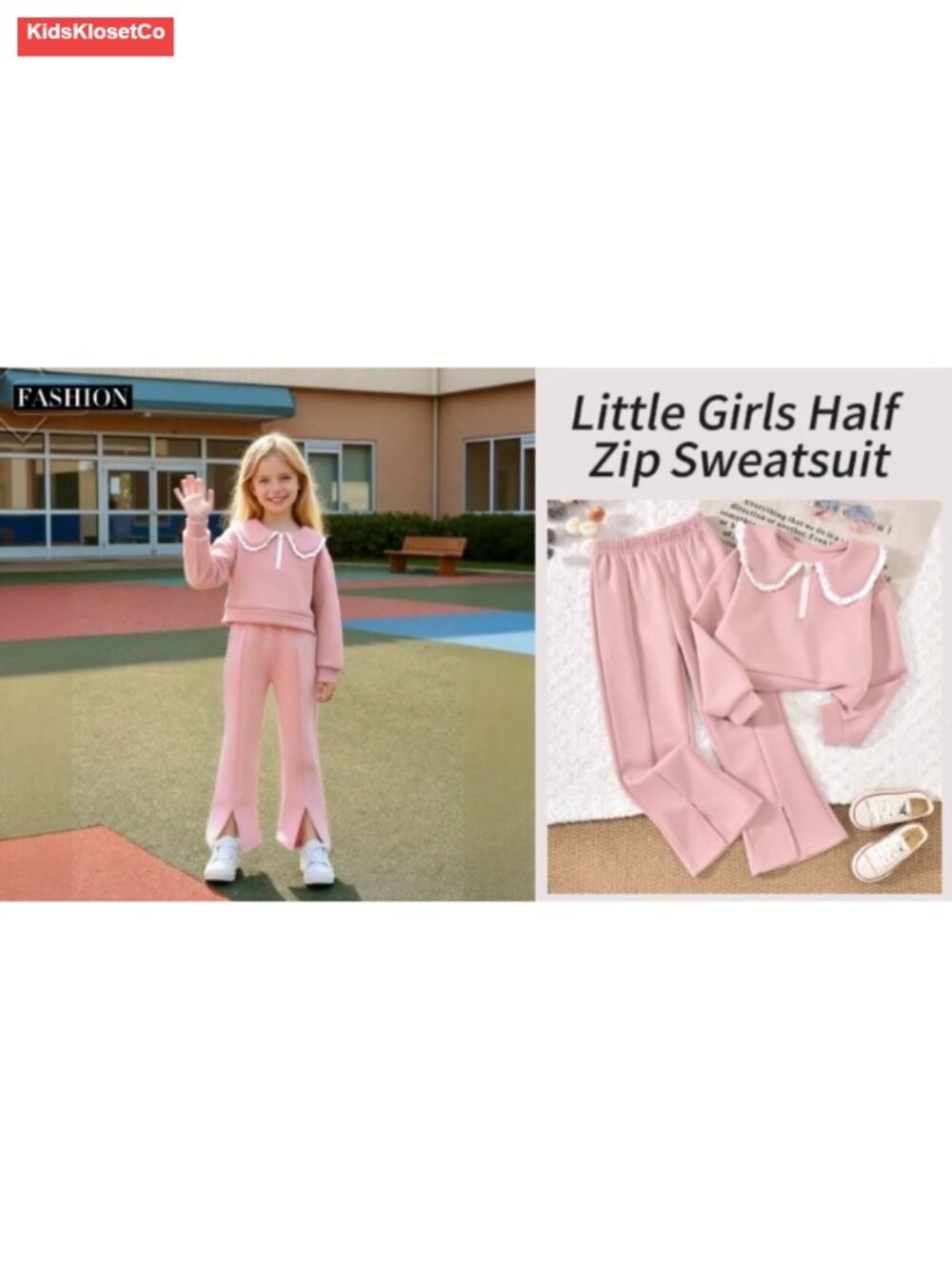 Girls Half Zip Sweatshirt Flare Pants Set Size 6-12 Polyester Blend - Picture 6 of 6